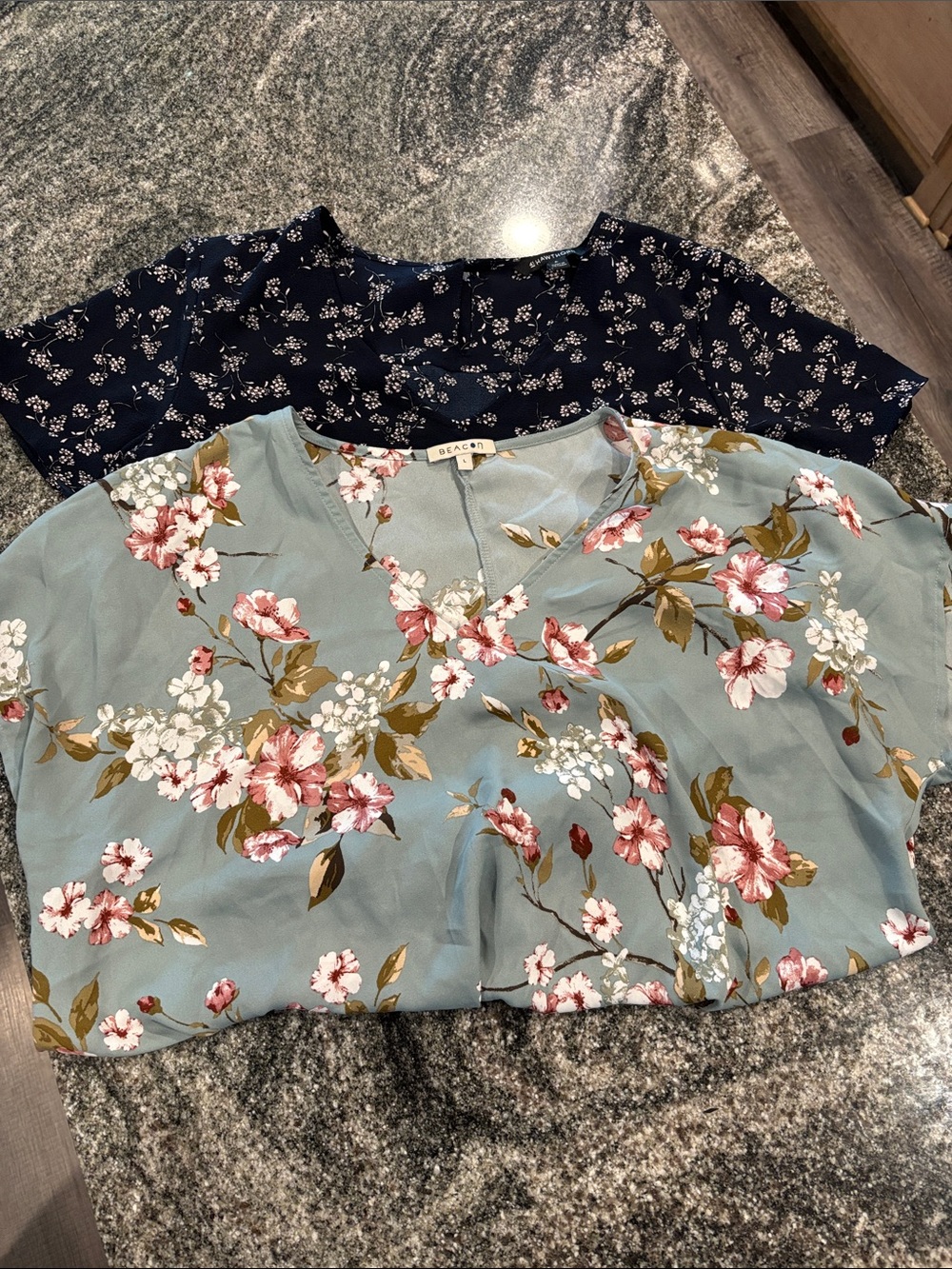 Beacon Floral V-Neck Blouse Duo — Dusty Blue Floral & Navy Floral